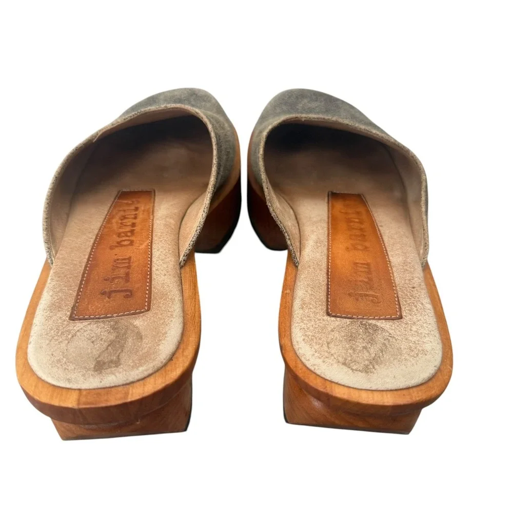 Jim Barnier Wooden Heel Clog Platform mules Tan Brown Distress Leather Size 6
